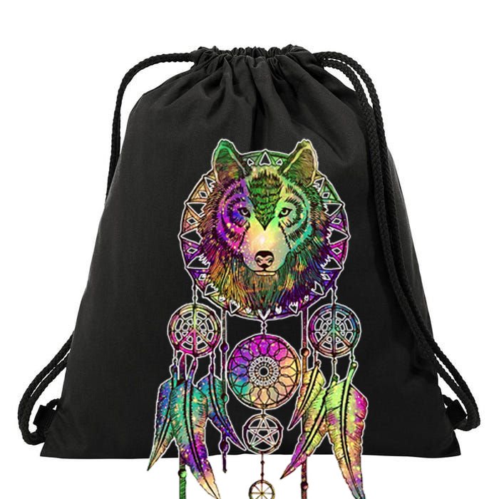 Dream Catcher Wolf Galaxy Drawstring Bag