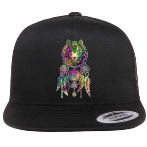 Dream Catcher Wolf Galaxy Flat Bill Trucker Hat