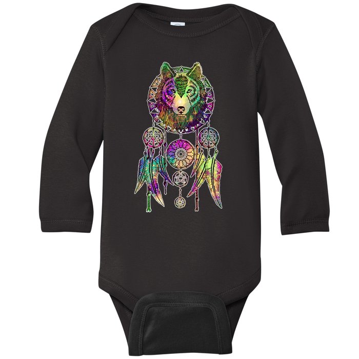 Dream Catcher Wolf Galaxy Baby Long Sleeve Bodysuit