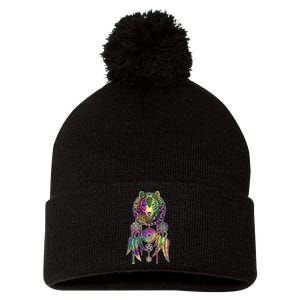 Dream Catcher Wolf Galaxy Pom Pom 12in Knit Beanie