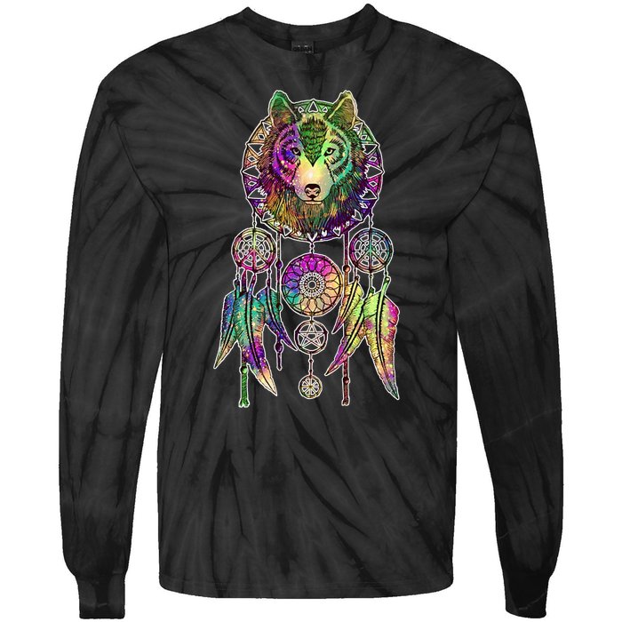 Dream Catcher Wolf Galaxy Tie-Dye Long Sleeve Shirt