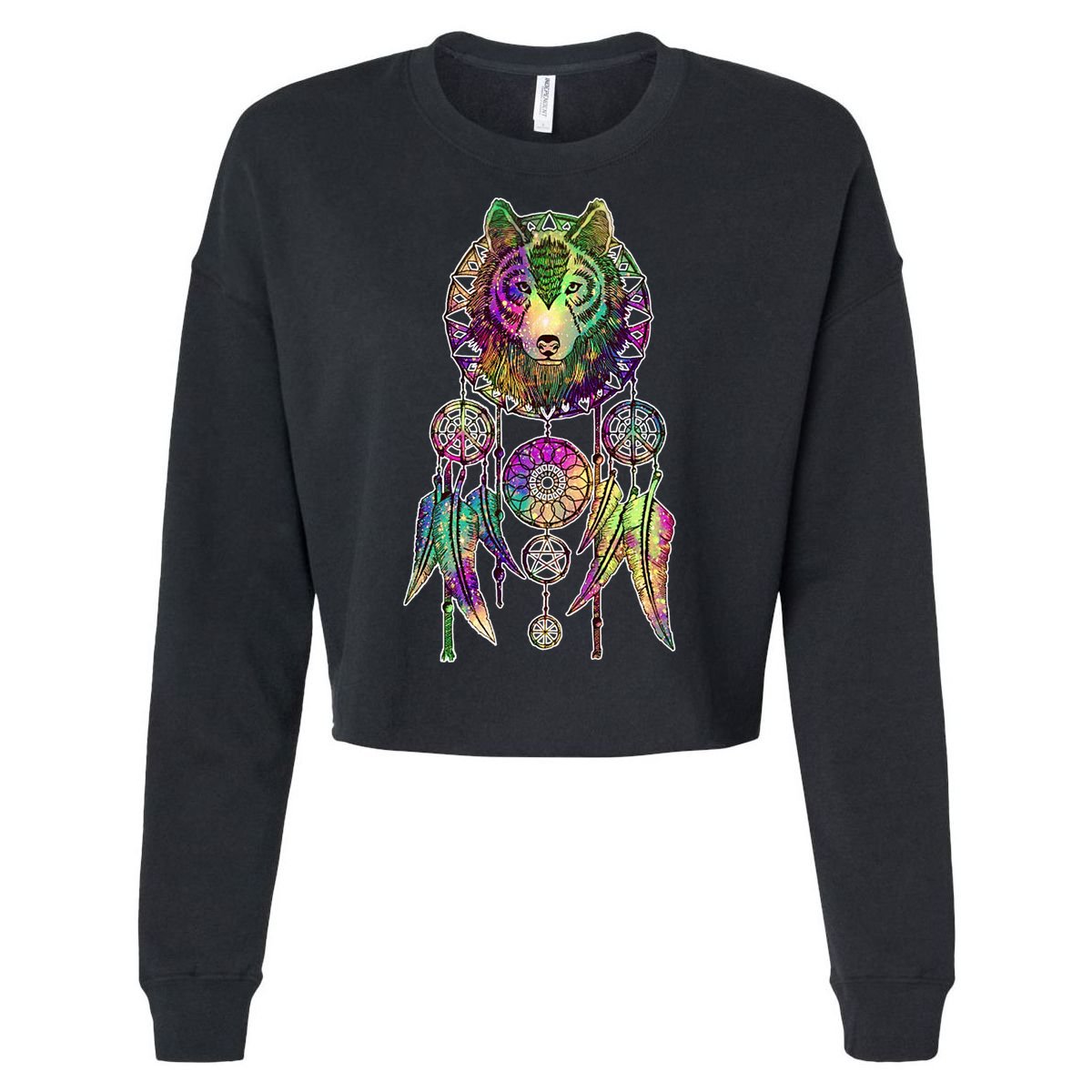 Dream Catcher Wolf Galaxy Cropped Pullover Crew