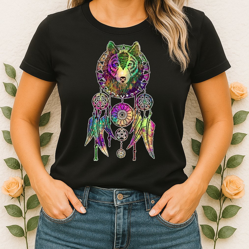 Dream Catcher Wolf Galaxy Womens T-Shirt
