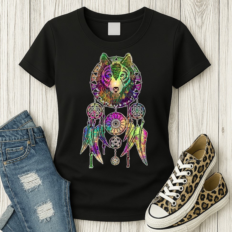 Dream Catcher Wolf Galaxy Womens T-Shirt