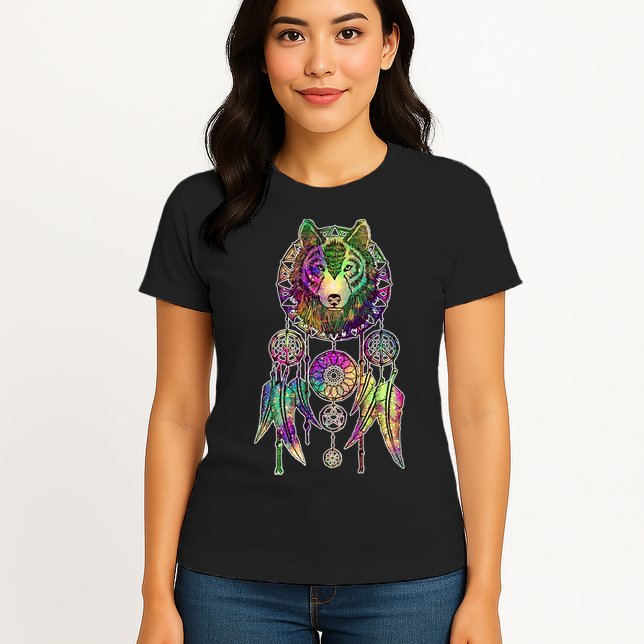 Dream Catcher Wolf Galaxy Womens T-Shirt