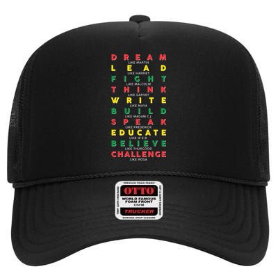 Dream Lead Fight Think Black History Month High Crown Mesh Back Trucker Hat