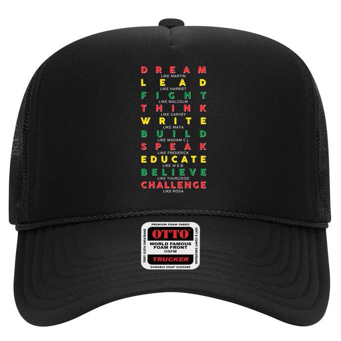 Dream Lead Fight Think Black History Month High Crown Mesh Back Trucker Hat