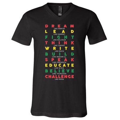 Dream Lead Fight Think Black History Month V-Neck T-Shirt