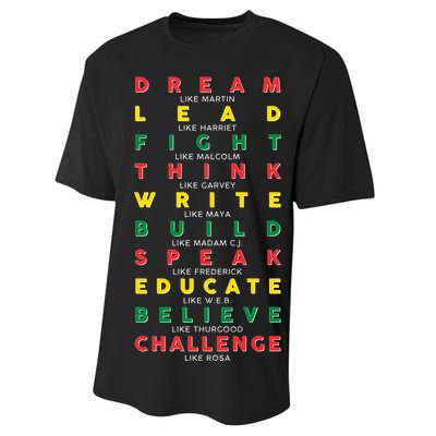 Dream Lead Fight Think Black History Month Performance Sprint T-Shirt