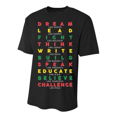 Dream Lead Fight Think Black History Month Youth Performance Sprint T-Shirt