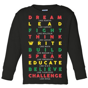 Dream Lead Fight Think Black History Month Toddler Long Sleeve Shirt