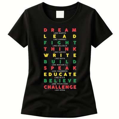 Dream Lead Fight Think Black History Month Womens T-Shirt