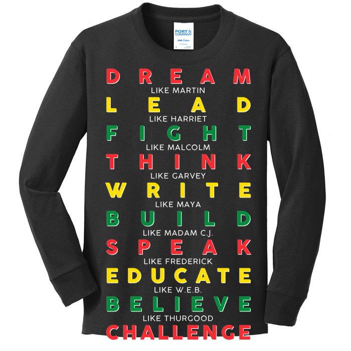 Dream Lead Fight Think Black History Month Kids Long Sleeve Shirt