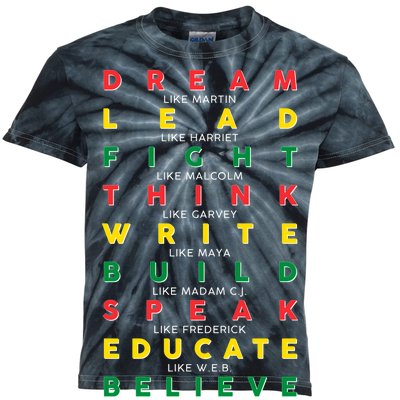 Dream Lead Fight Think Black History Month Kids Tie-Dye T-Shirt