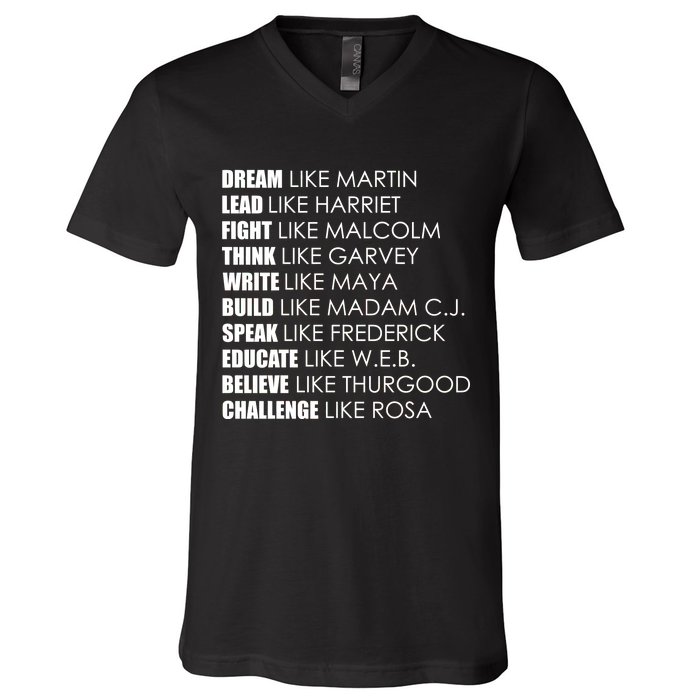 Dream Lead Fight Think Write Build Speak Educate Believe Challenge V-Neck T-Shirt