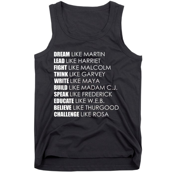 Dream Lead Fight Think Write Build Speak Educate Believe Challenge Tank Top