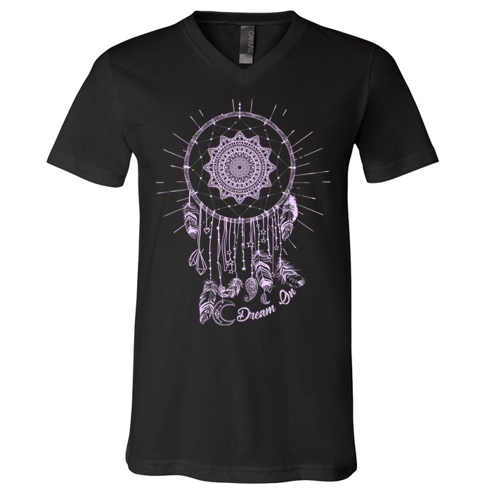 Dream On Native American Dream Catcher V-Neck T-Shirt