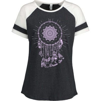 Dream On Native American Dream Catcher Enza Ladies Jersey Colorblock Tee