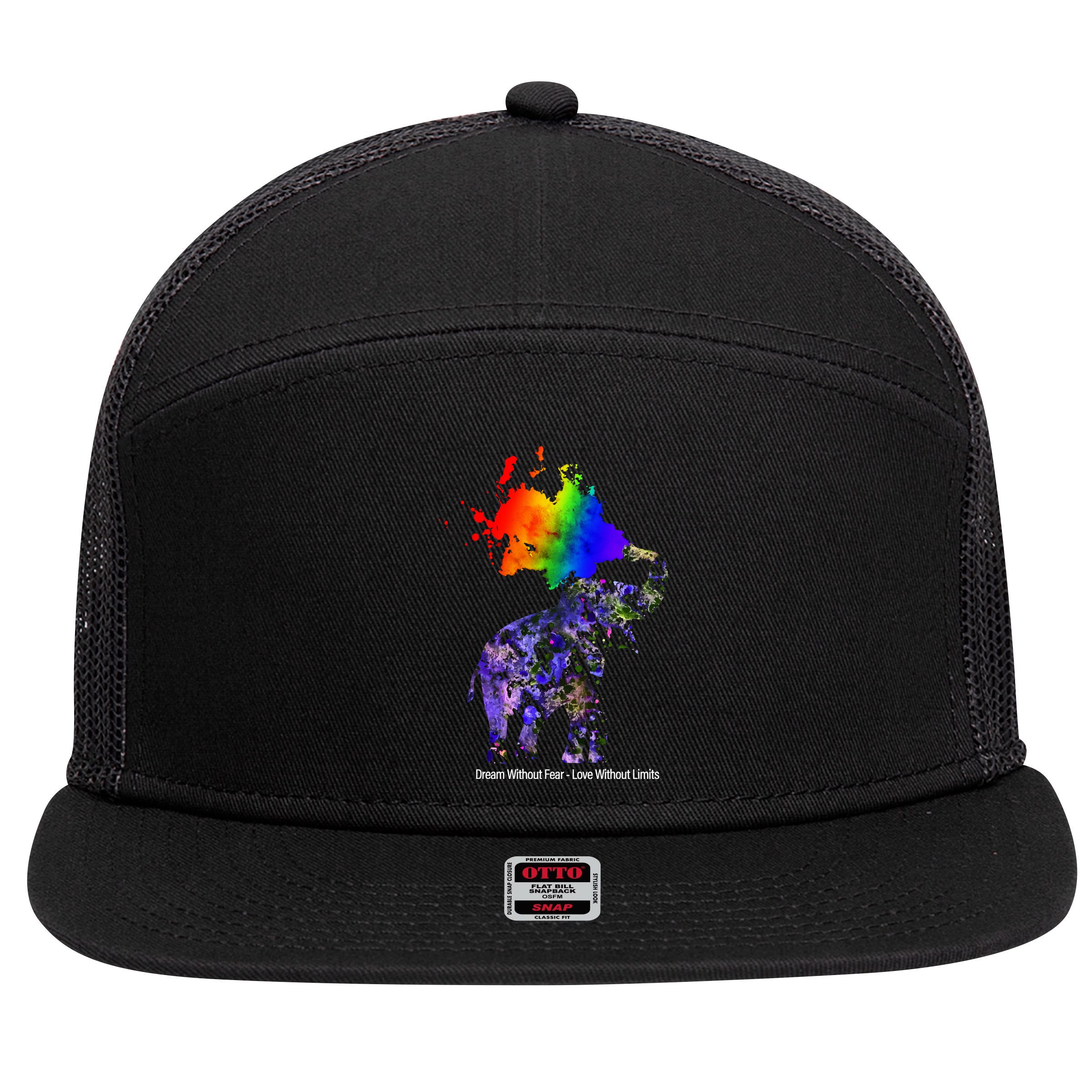 Dream Without Fear Elephant LGBT 7 Panel Mesh Trucker Snapback Hat