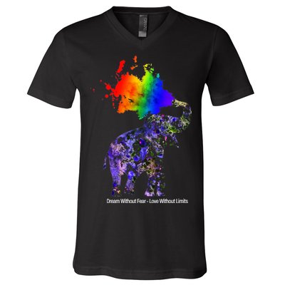 Dream Without Fear Elephant LGBT V-Neck T-Shirt