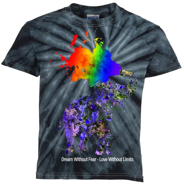 Dream Without Fear Elephant LGBT Kids Tie-Dye T-Shirt