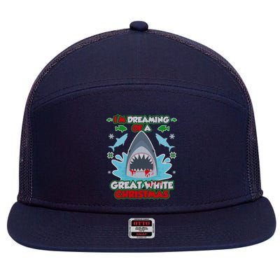 Dreaming of a Great White Shark Ugly Christmas 7 Panel Mesh Trucker Snapback Hat