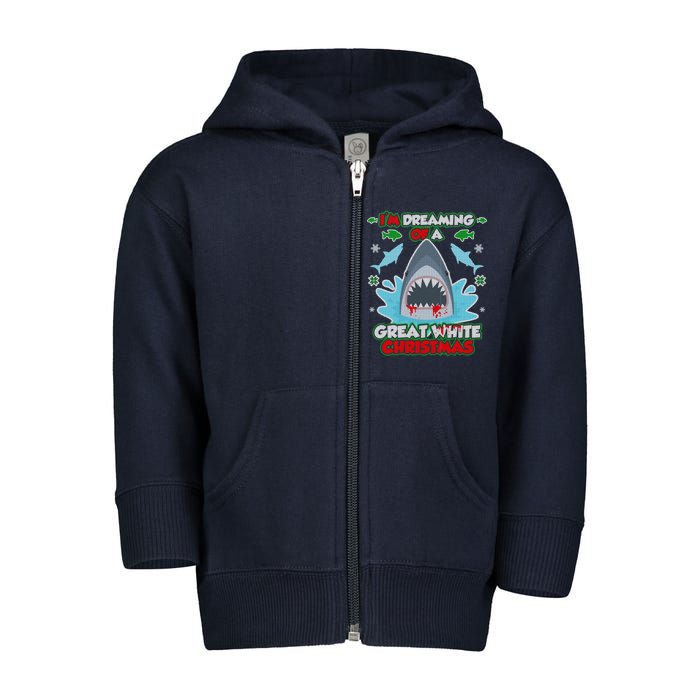 Dreaming of a Great White Shark Ugly Christmas Toddler Zip Fleece Hoodie