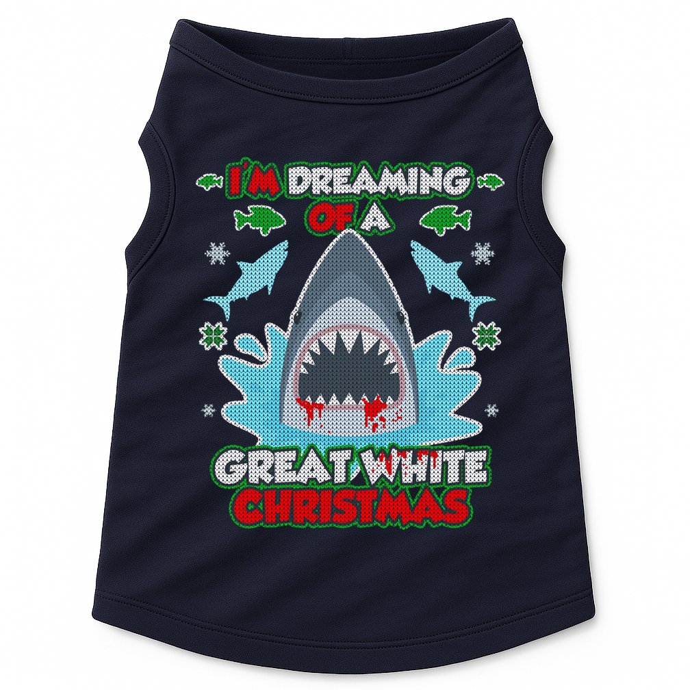 Dreaming of a Great White Shark Ugly Christmas Doggie Tank