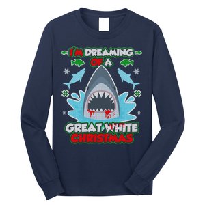 Dreaming of a Great White Shark Ugly Christmas Long Sleeve Shirt