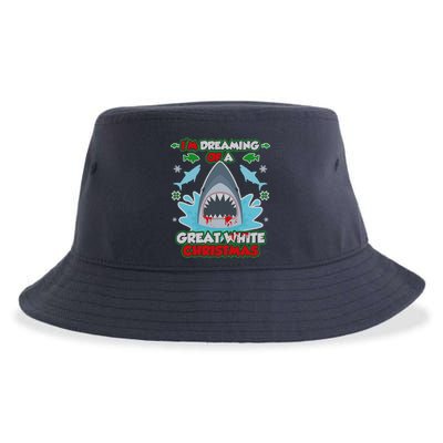 Dreaming of a Great White Shark Ugly Christmas Sustainable Bucket Hat