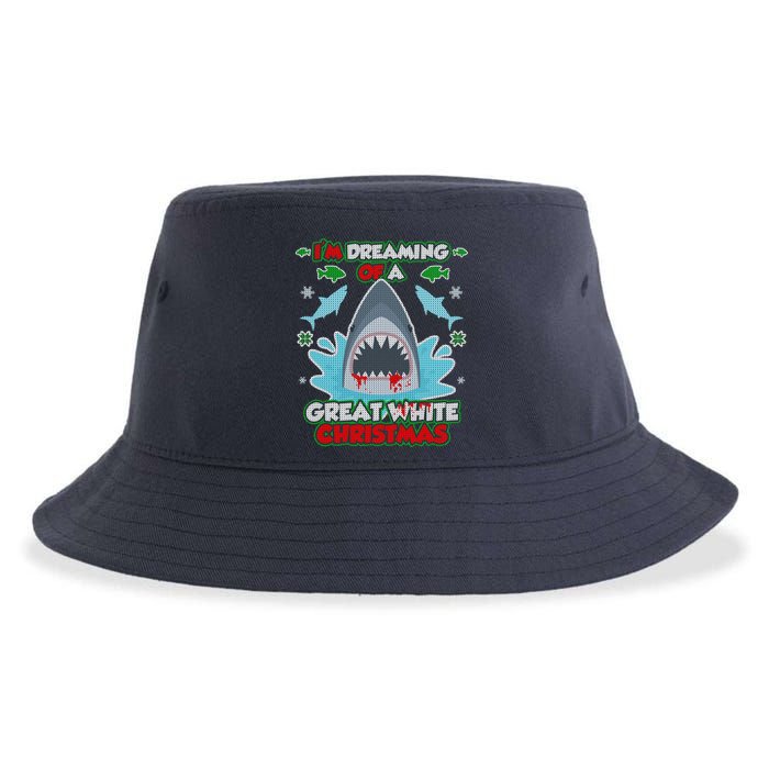 Dreaming of a Great White Shark Ugly Christmas Sustainable Bucket Hat
