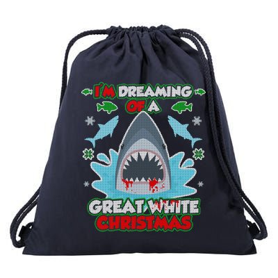 Dreaming of a Great White Shark Ugly Christmas Drawstring Bag
