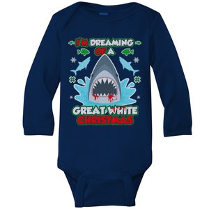 Dreaming of a Great White Shark Ugly Christmas Baby Long Sleeve Bodysuit