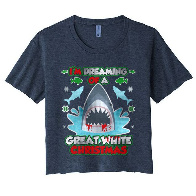 Dreaming of a Great White Shark Ugly Christmas Crop Top