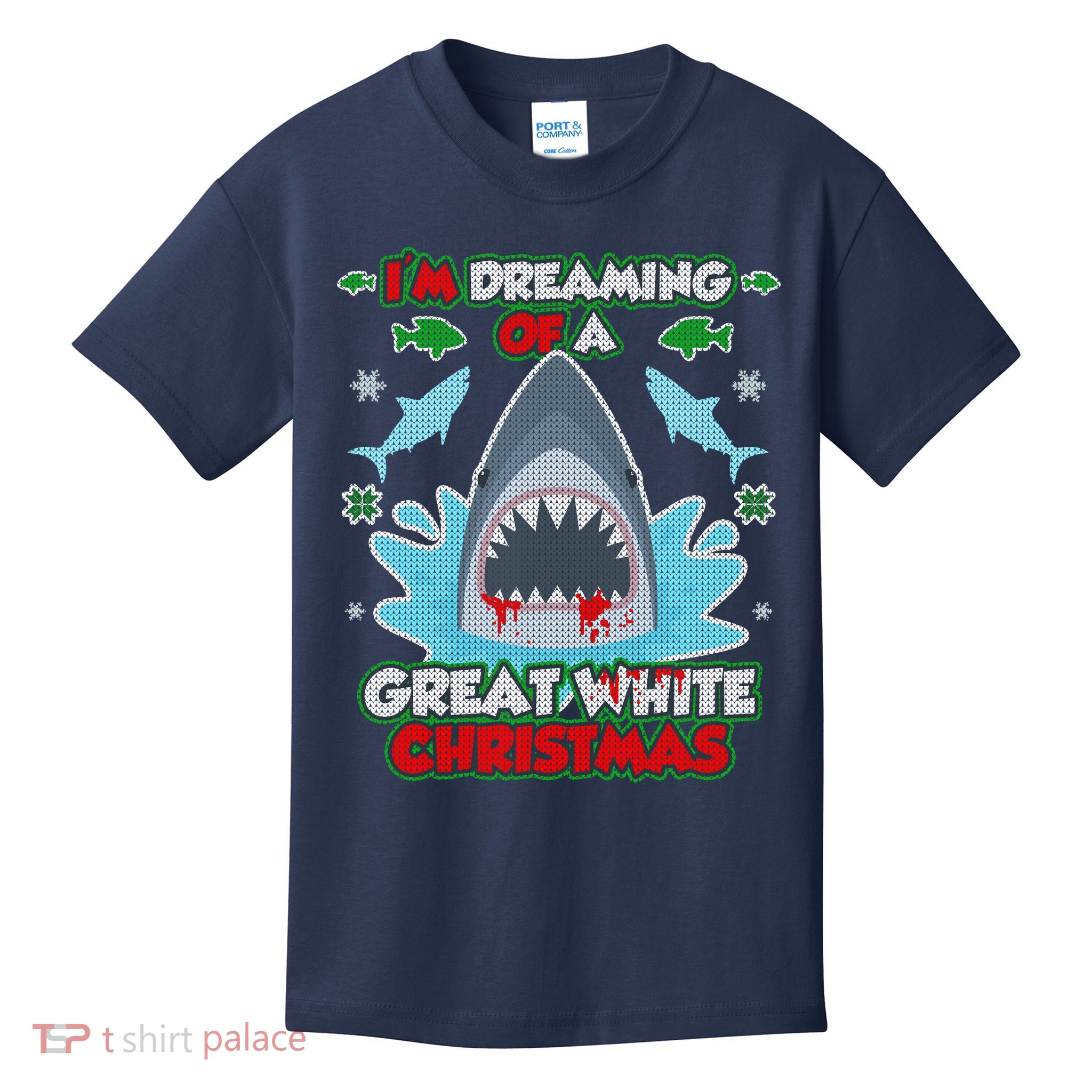 Dreaming of a Great White Shark Ugly Christmas Kids T-Shirt