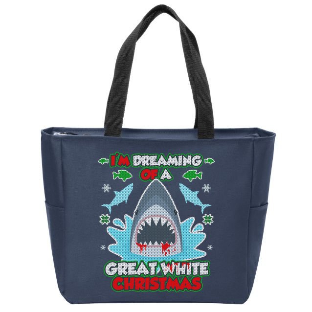 Dreaming of a Great White Shark Ugly Christmas Zip Tote Bag