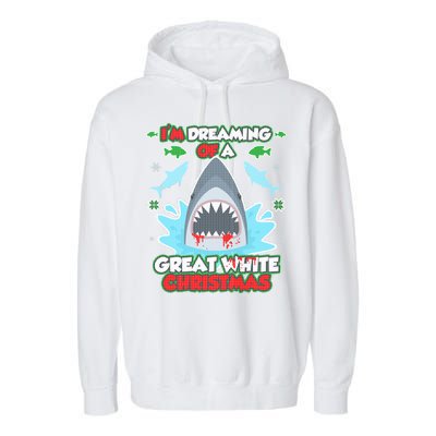 Dreaming of a Great White Shark Ugly Christmas Garment-Dyed Fleece Hoodie