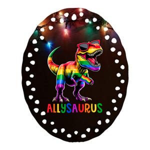 Dinosaur Rainbow Flag Ally Lgbt Allysaurus Lgbt Pride Ceramic Oval Ornament