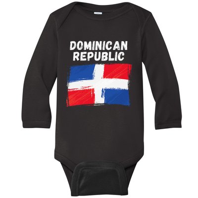 Dominican Republic Flag Vintage Grunge Dominican Flag Baby Long Sleeve Bodysuit