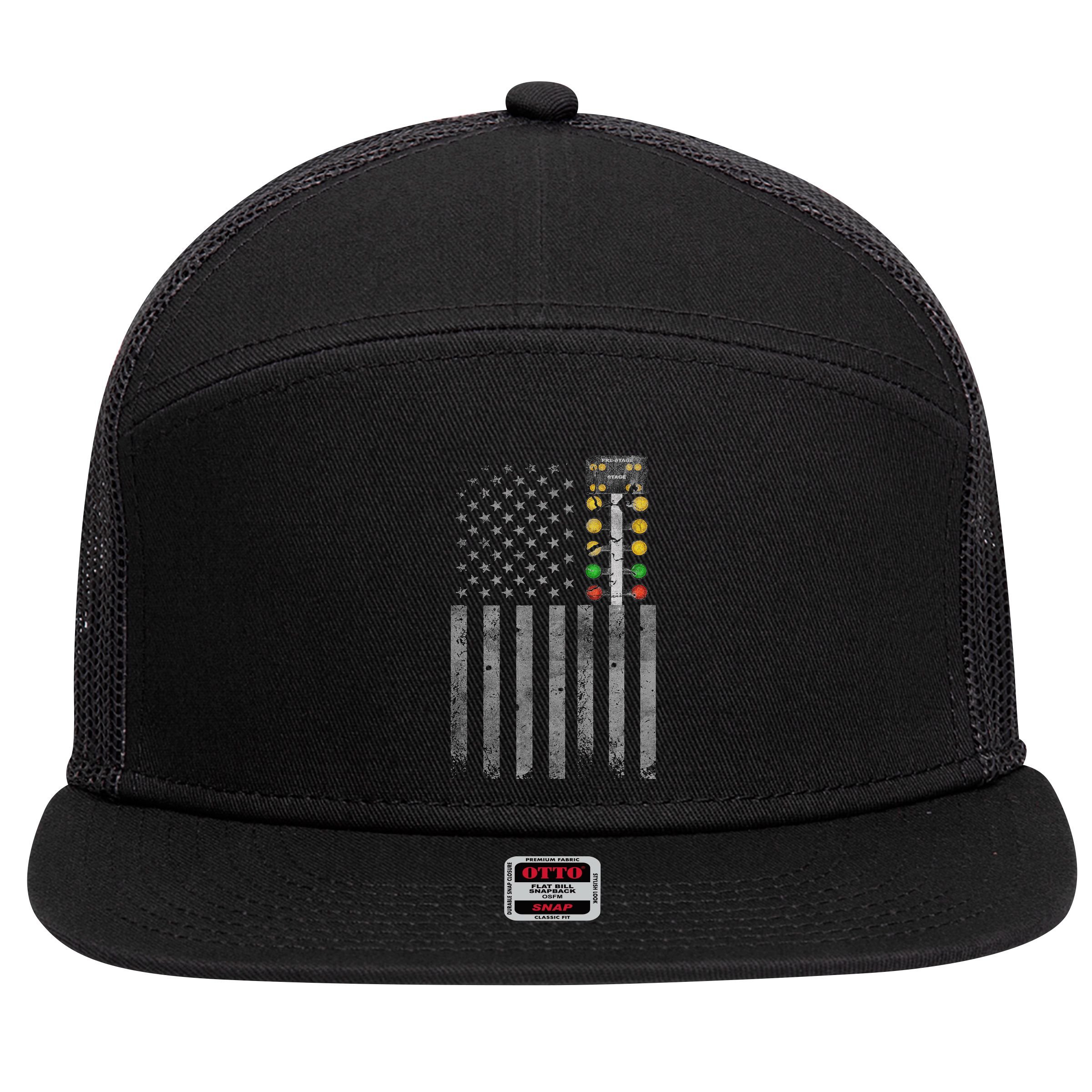 Drag Racing Flag American Drag Racer Drag Strip Tree Light 7 Panel Mesh Trucker Snapback Hat