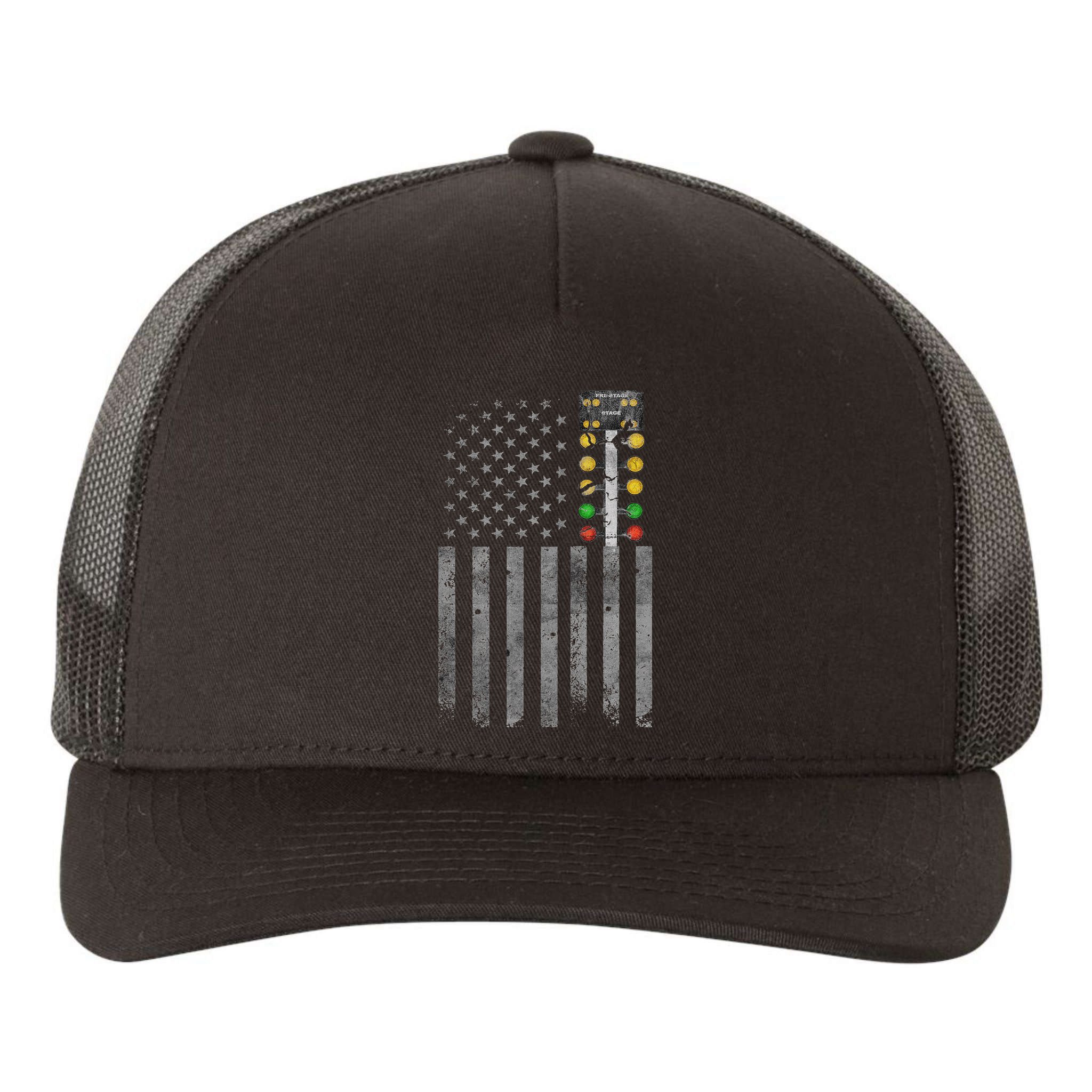 Drag Racing Flag American Drag Racer Drag Strip Tree Light Yupoong Adult 5-Panel Trucker Hat
