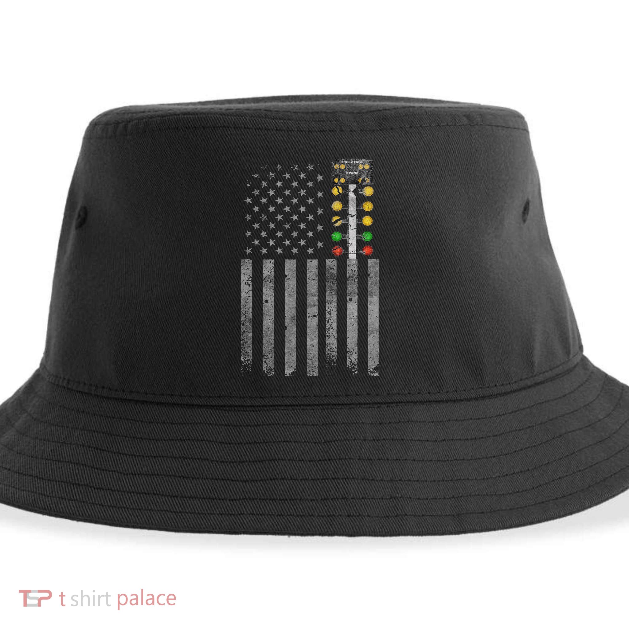 Drag Racing Flag American Drag Racer Drag Strip Tree Light Sustainable Bucket Hat