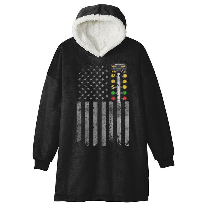 Drag Racing Flag American Drag Racer Drag Strip Tree Light Hooded Wearable Blanket
