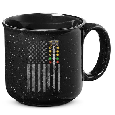 Drag Racing Flag American Drag Racer Drag Strip Tree Light 15oz Campfire Ceramic Mug
