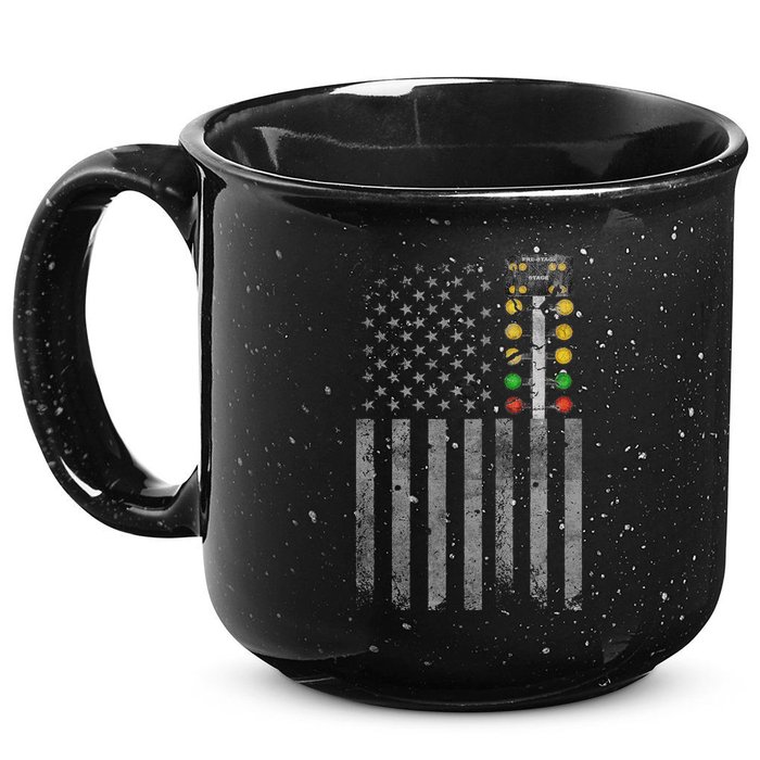 Drag Racing Flag American Drag Racer Drag Strip Tree Light 15oz Campfire Ceramic Mug