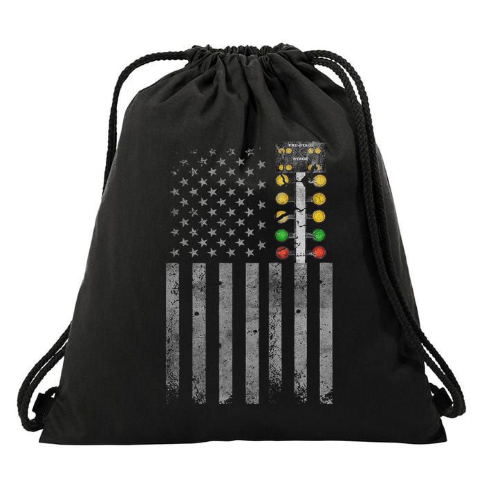 Drag Racing Flag American Drag Racer Drag Strip Tree Light Drawstring Bag