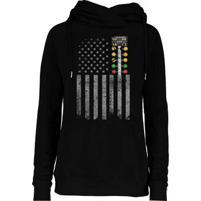 Drag Racing Flag American Drag Racer Drag Strip Tree Light Womens Funnel Neck Pullover Hood