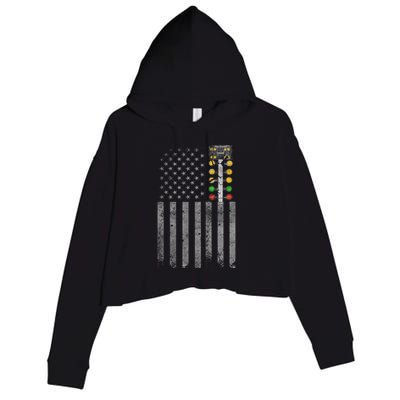 Drag Racing Flag American Drag Racer Drag Strip Tree Light Crop Fleece Hoodie