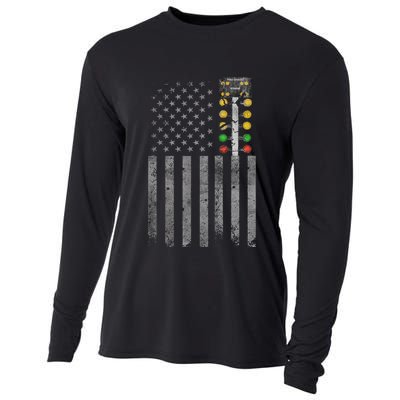 Drag Racing Flag American Drag Racer Drag Strip Tree Light Cooling Performance Long Sleeve Crew