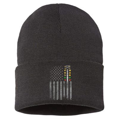 Drag Racing Flag American Drag Racer Drag Strip Tree Light Sustainable Knit Beanie